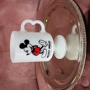 DISNEY Vintage Pedestal Milk Glass MICKEY Mug